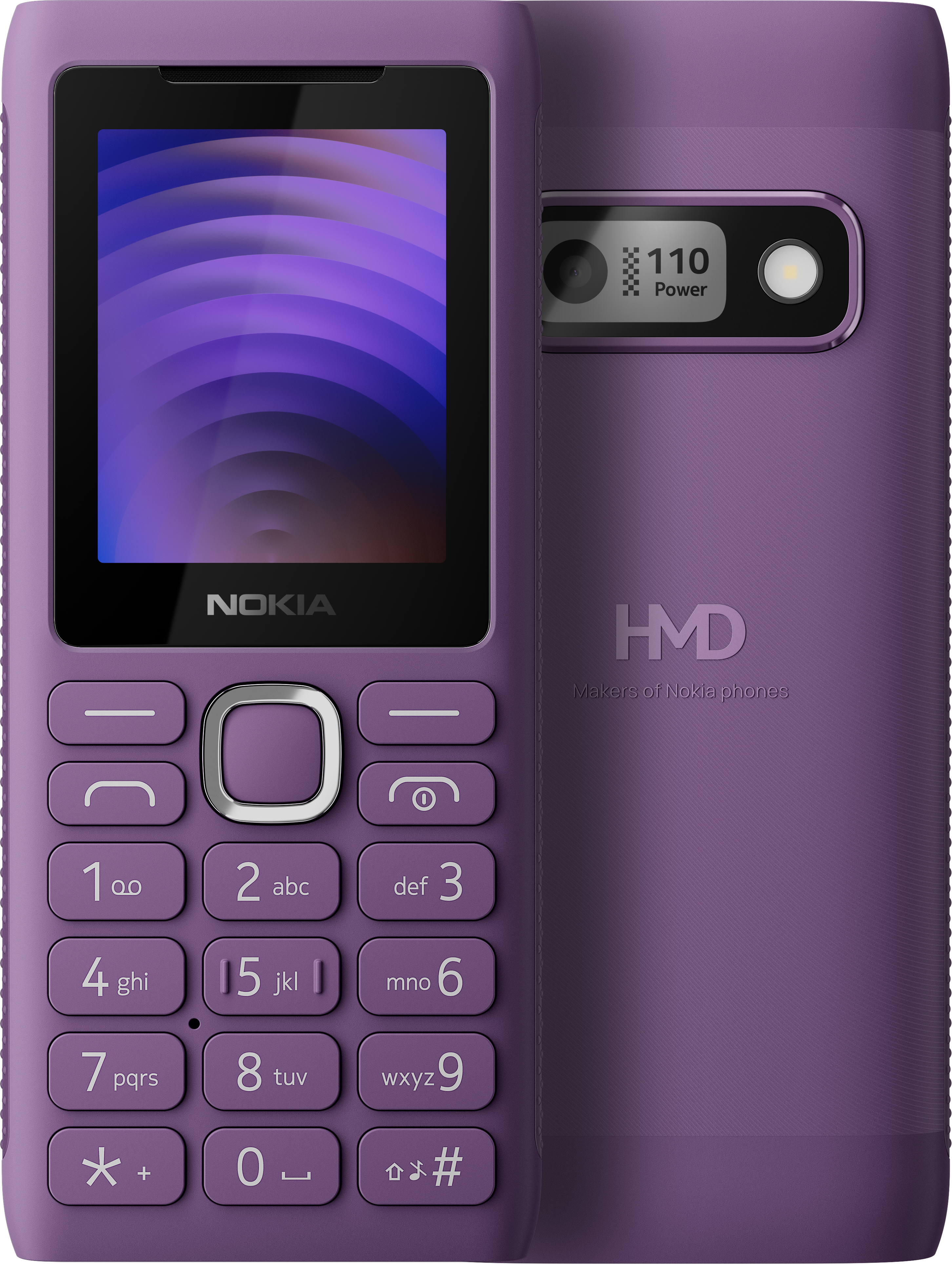 Purple Nokia 110 Power from Front and Back