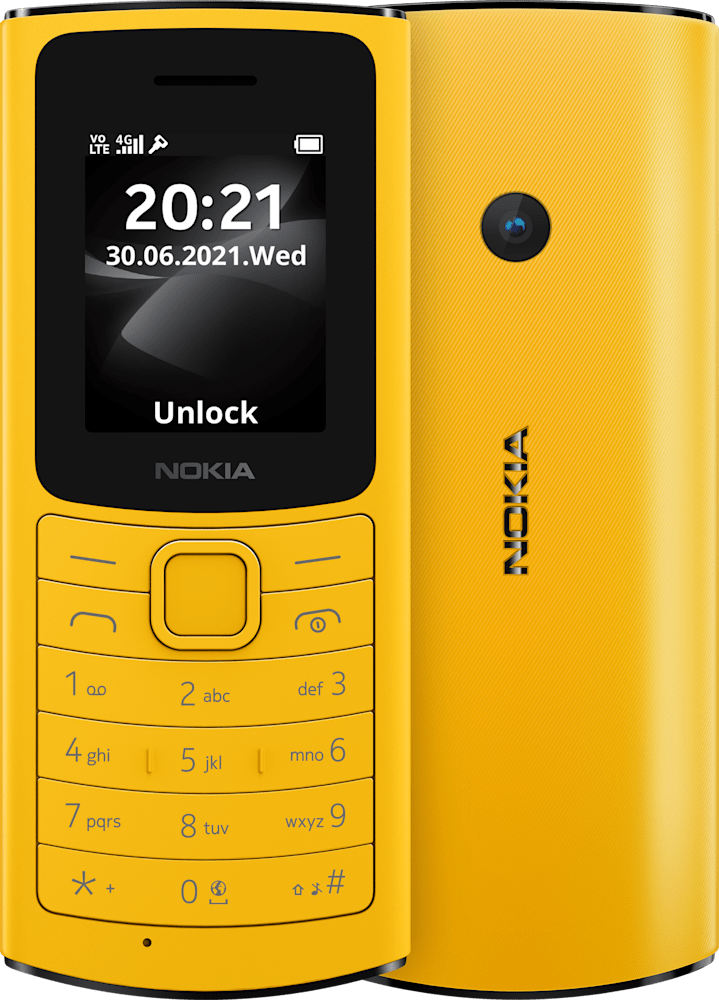 Yellow Nokia 110 4G from Front and Back