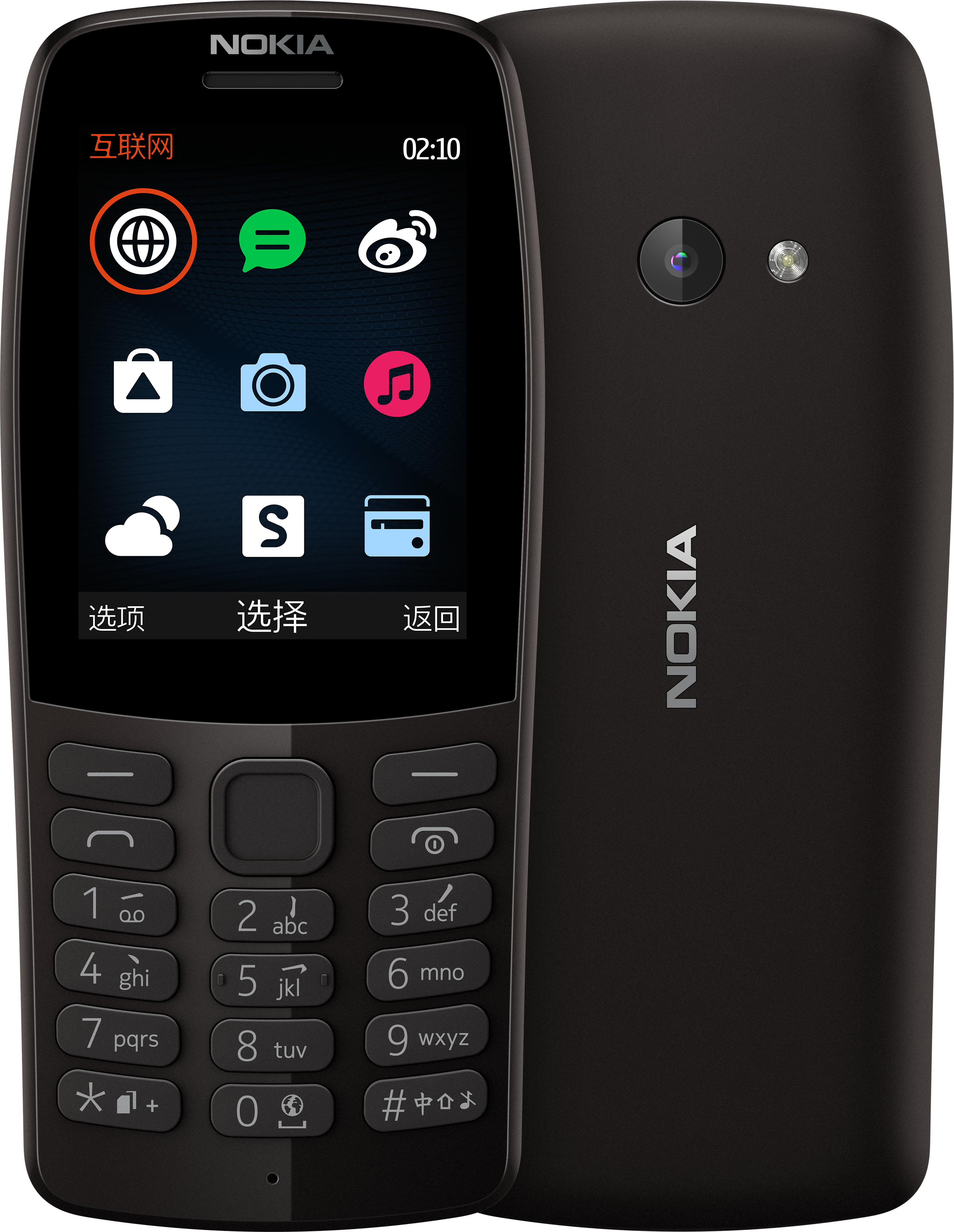 黑色 Nokia 210 from Front and Back