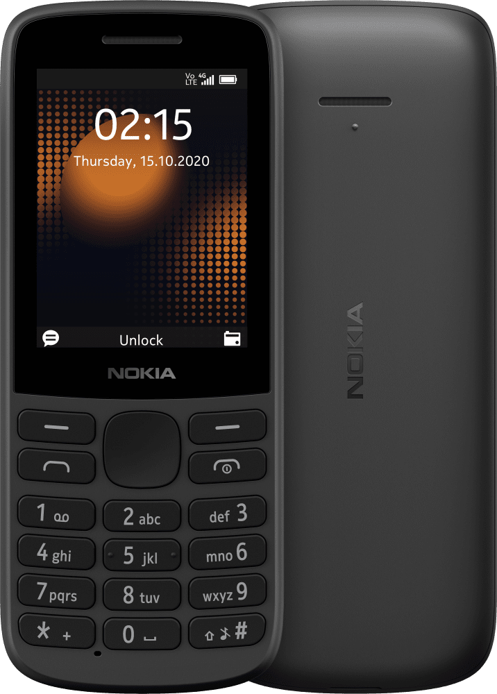 Enlarge Charcoal Nokia 215 from Front and Back