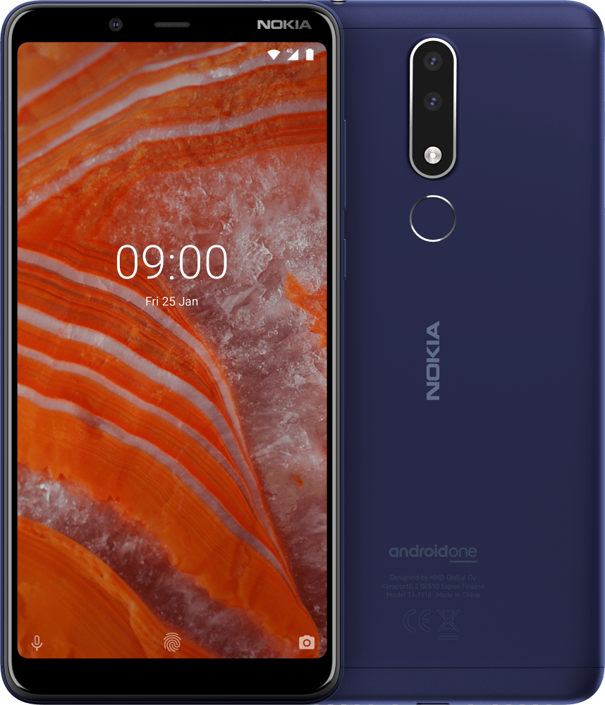 Enlarge Синій Nokia 3.1 from Front and Back