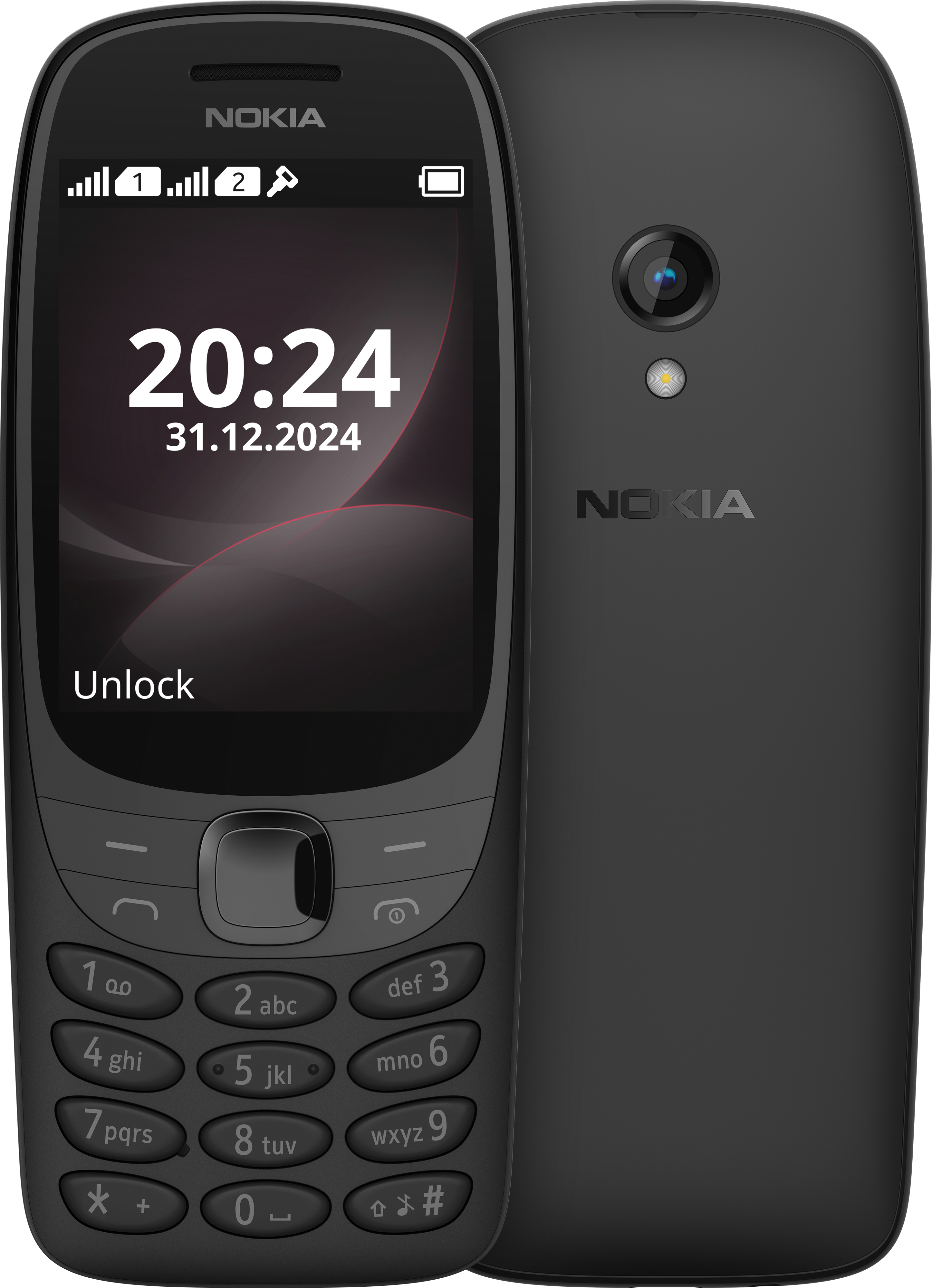 Czarny Nokia 6310 (2024) z Przód i tył