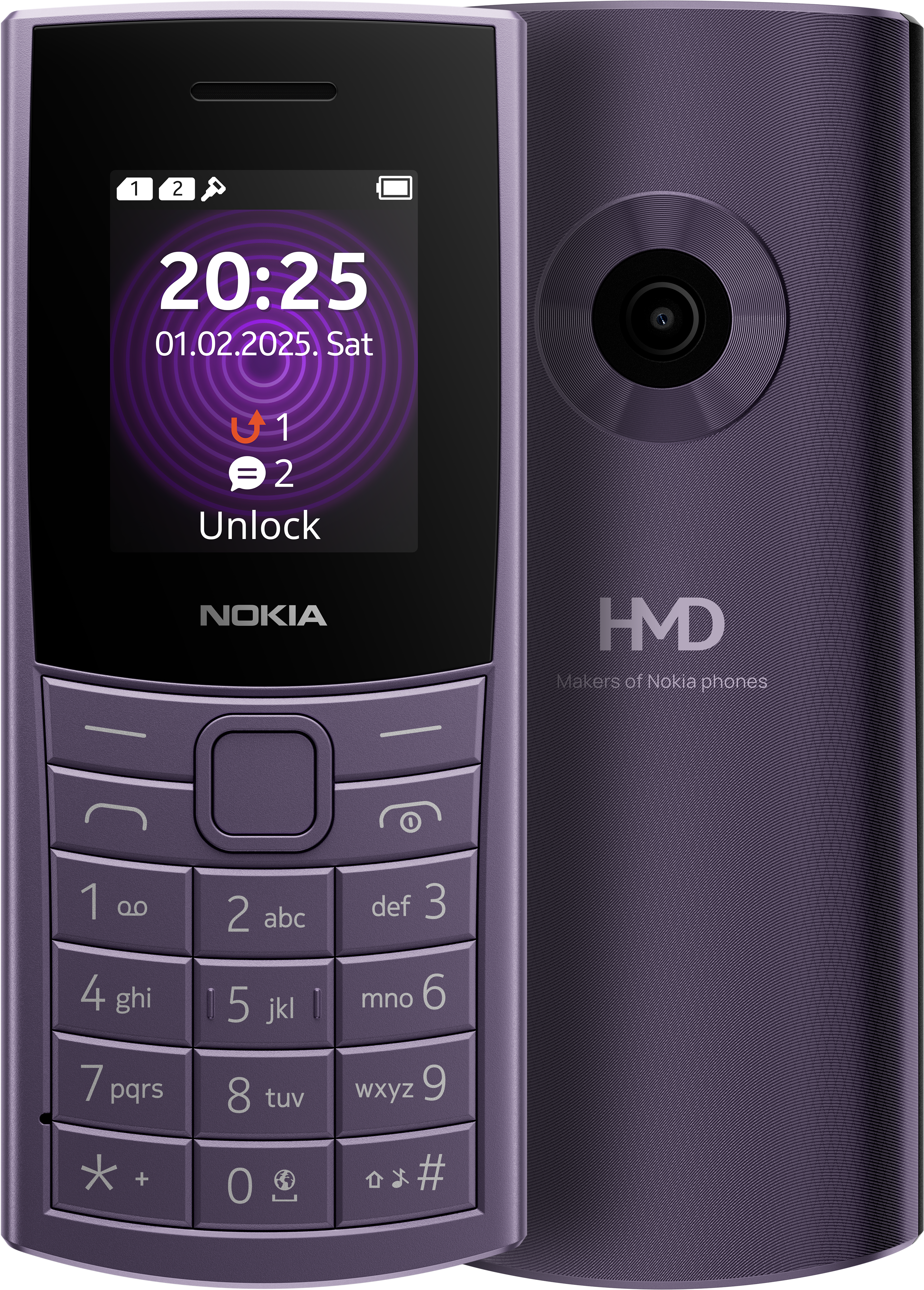 Arctic Purple Nokia 110 4G from Front and Back