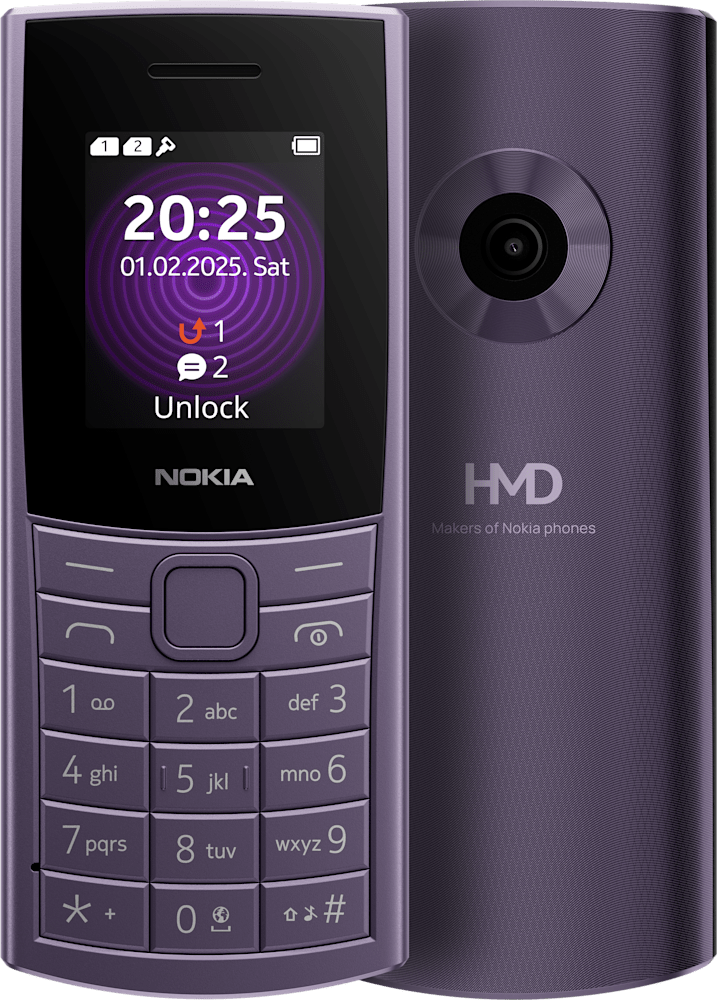 Arctic Purple Nokia 110 4G from Front and Back