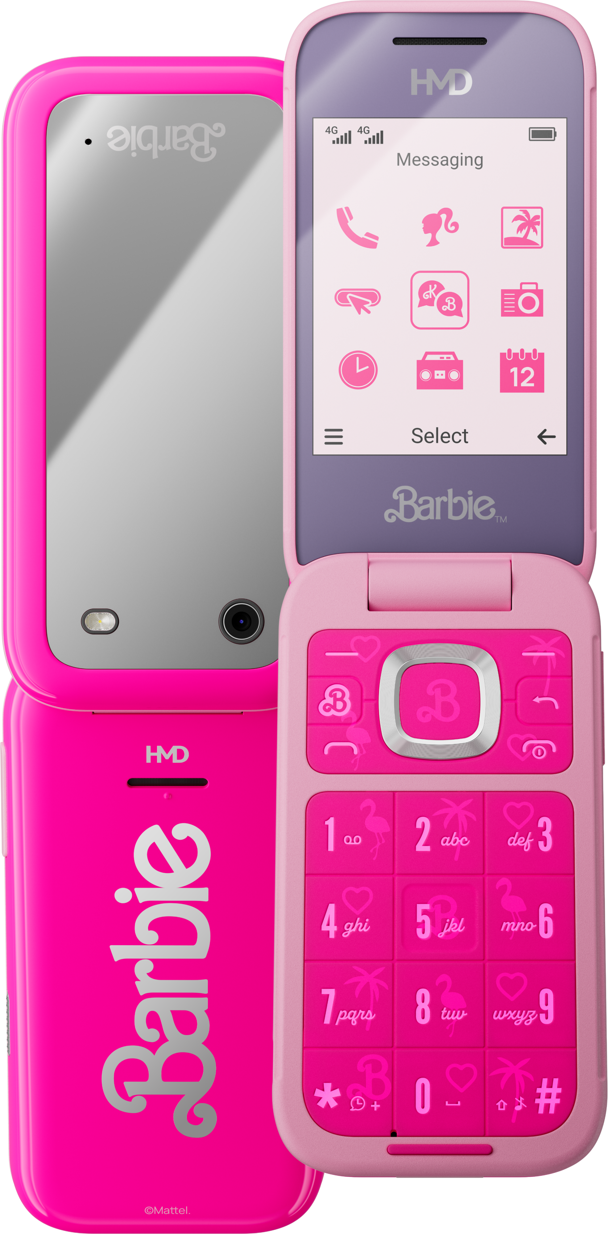 Power Pink HMD Barbie™ Phone 4G from Front and Back