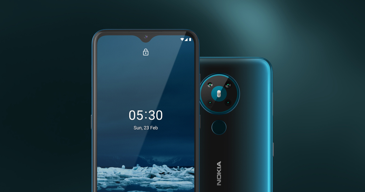 Nokia 5.3 smartphone with quad camera and large HD+ display