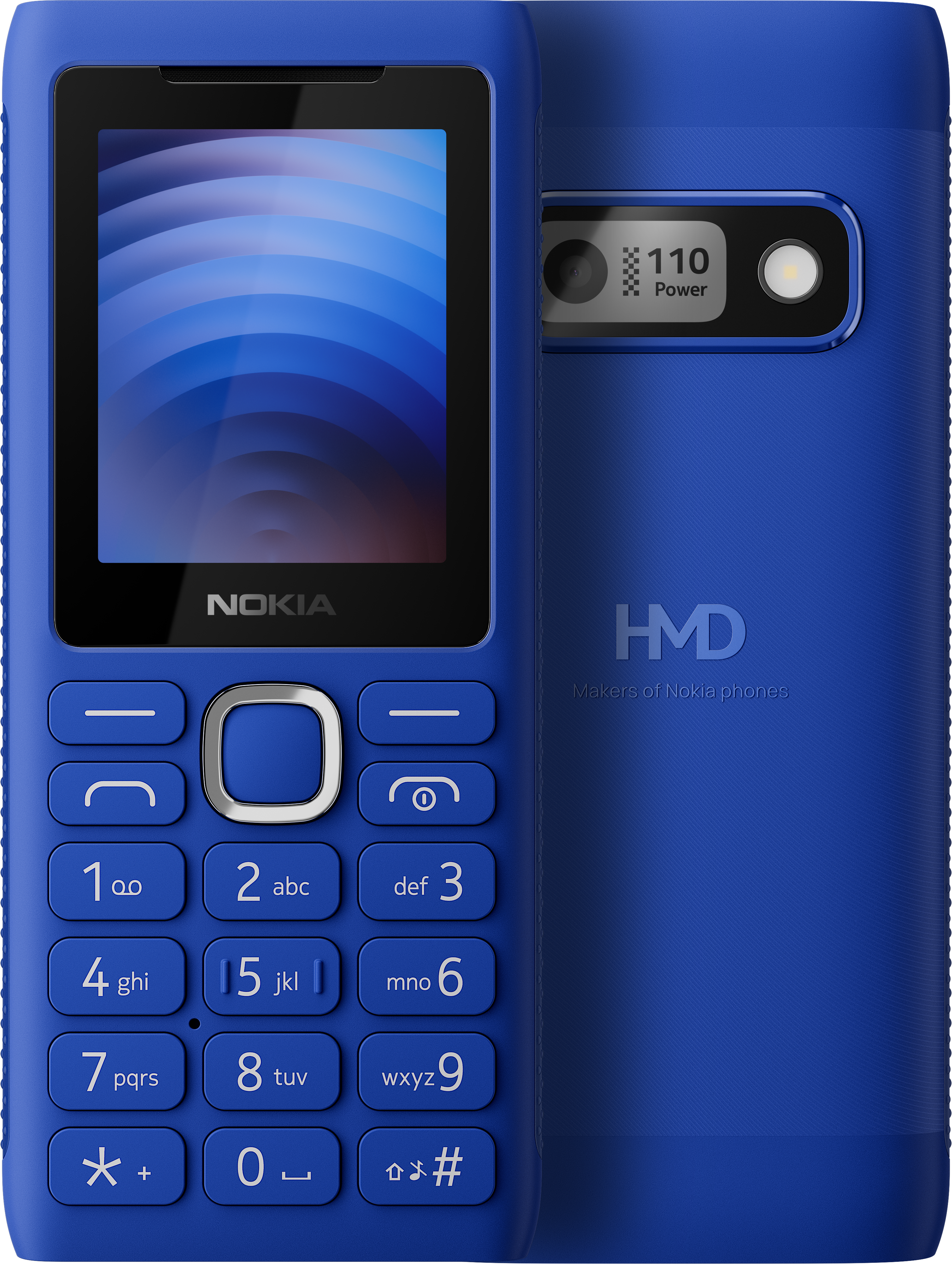Blue Nokia 110 Power from Front and Back