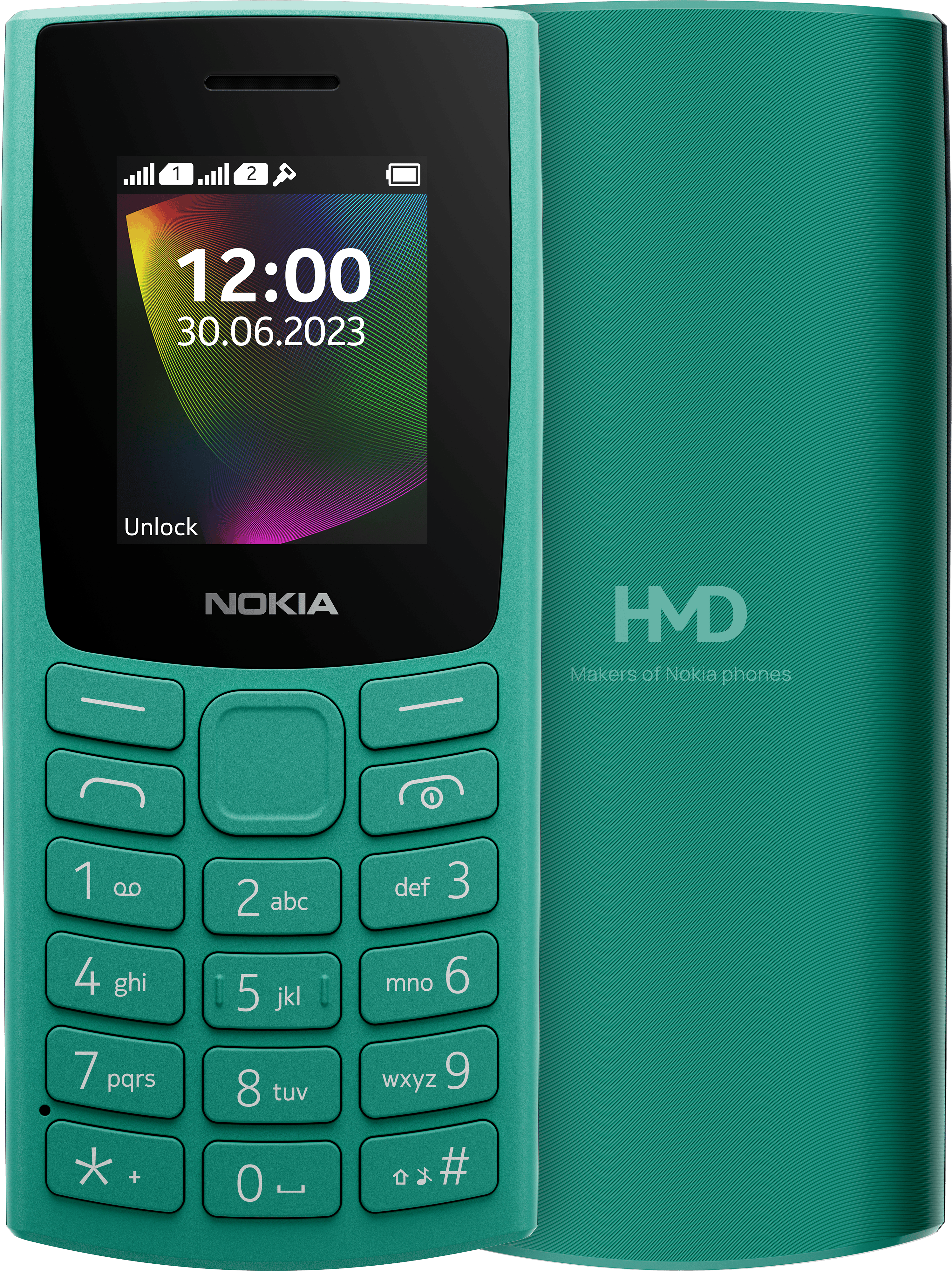 Emerald Green Nokia 106 (2023) from Front and Back