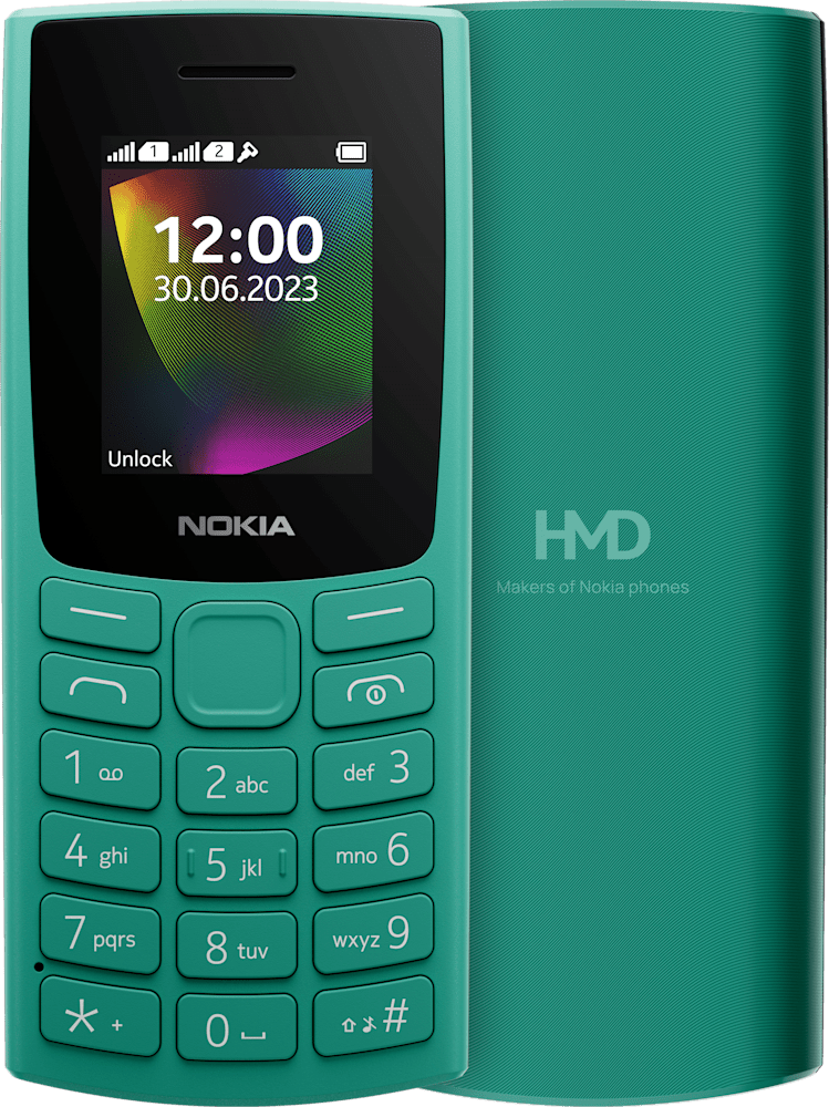 Emerald Green Nokia 106 (2023) from Front and Back
