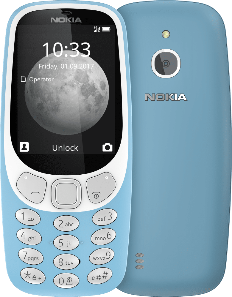 Enlarge Azure Nokia 3310 3G from Front and Back