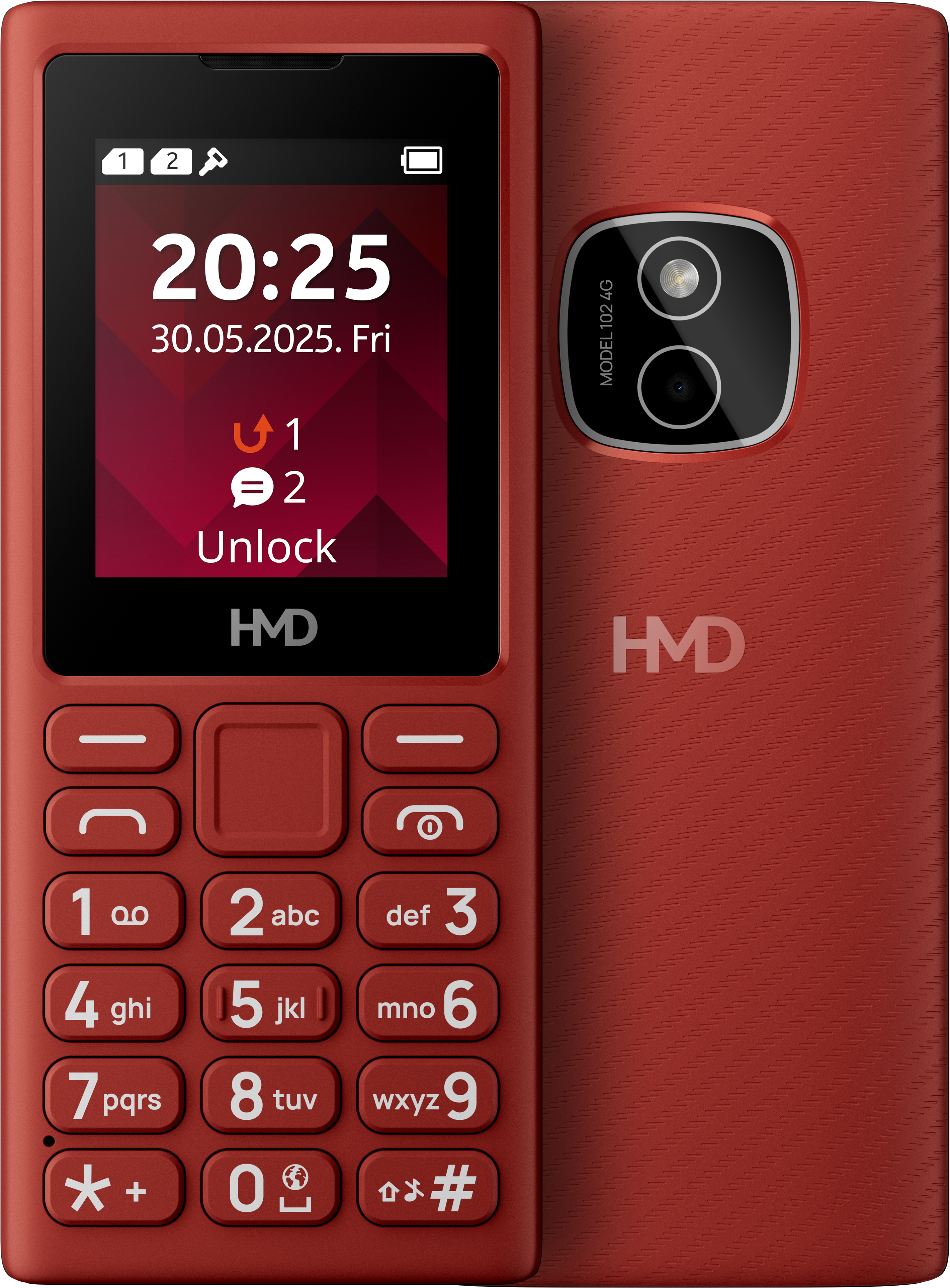 Red HMD 102 4G Dual Sim  from Front and Back