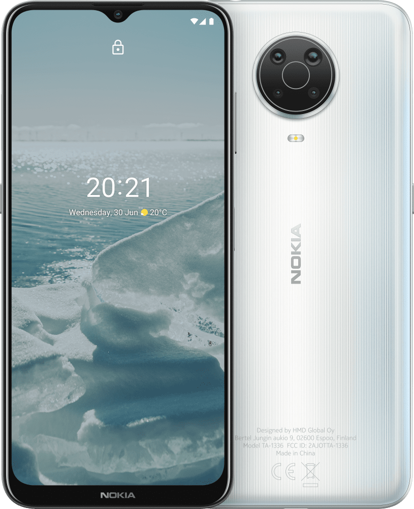 Förstora Glaciär Nokia G20 från Fram- och baksida