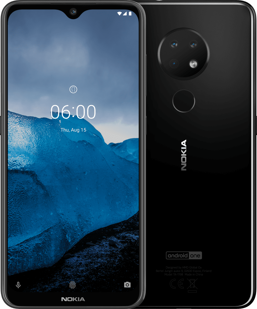 Schwarz Nokia 6.2 von Vorder- und Rückseite vergrößern