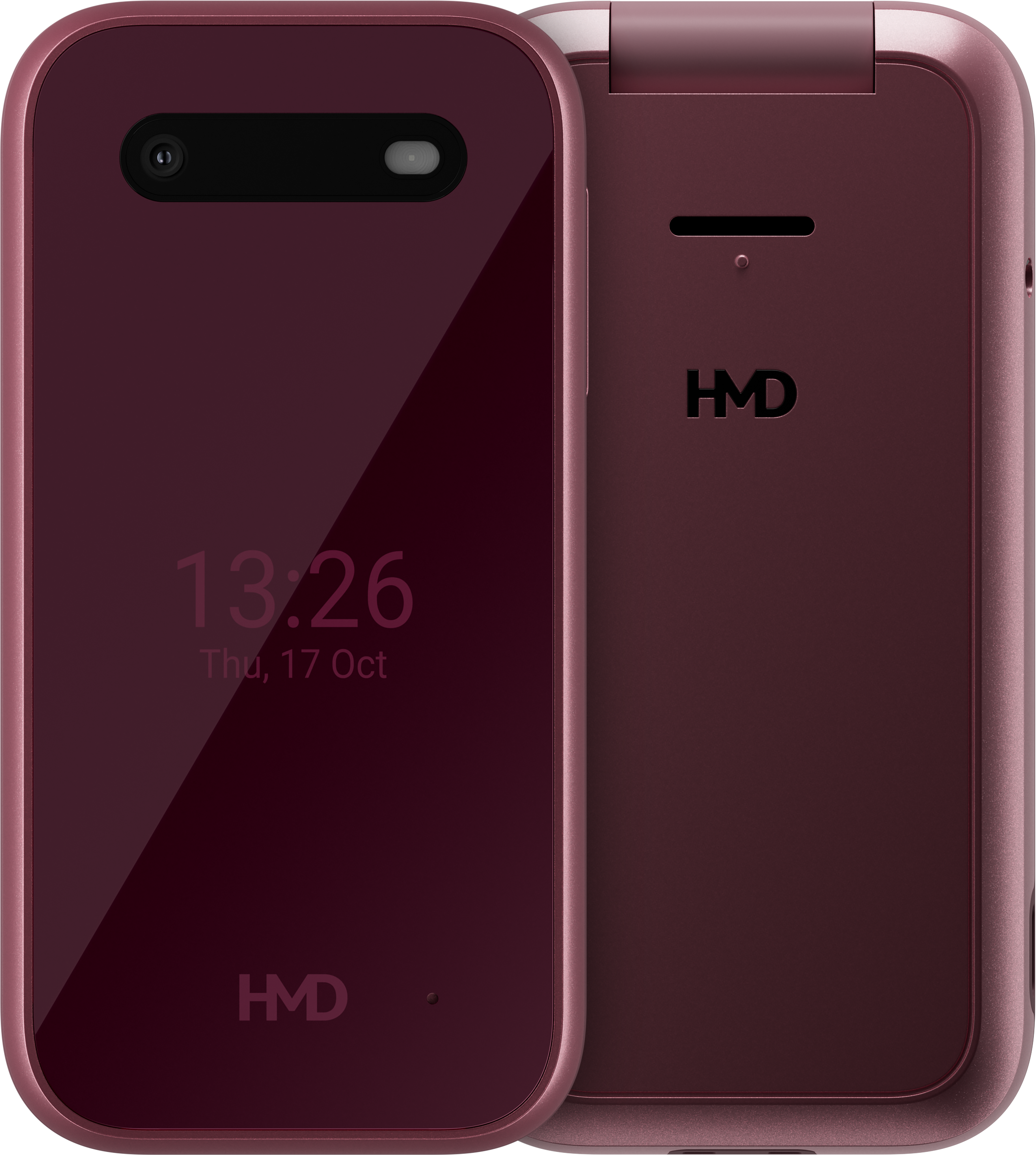 Raspberry Red HMD 2660 Flip 4G från Fram- och baksida