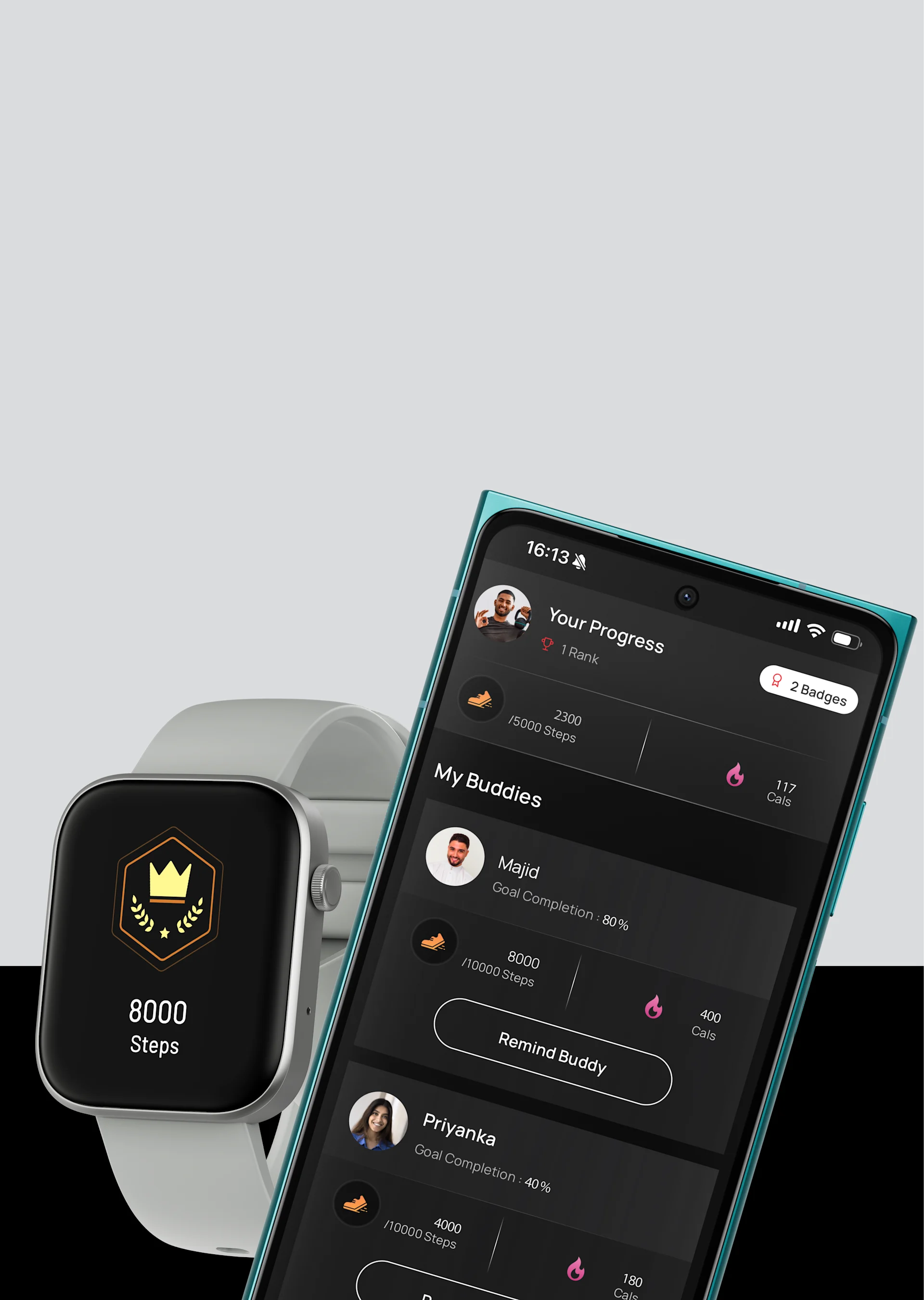 HMD Watch P1 fitness app with step count and progress tracking