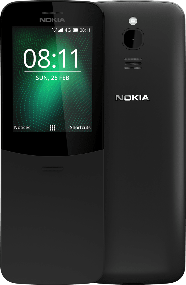 Schwarz Nokia 8110 4G von Vorder- und Rückseite vergrößern