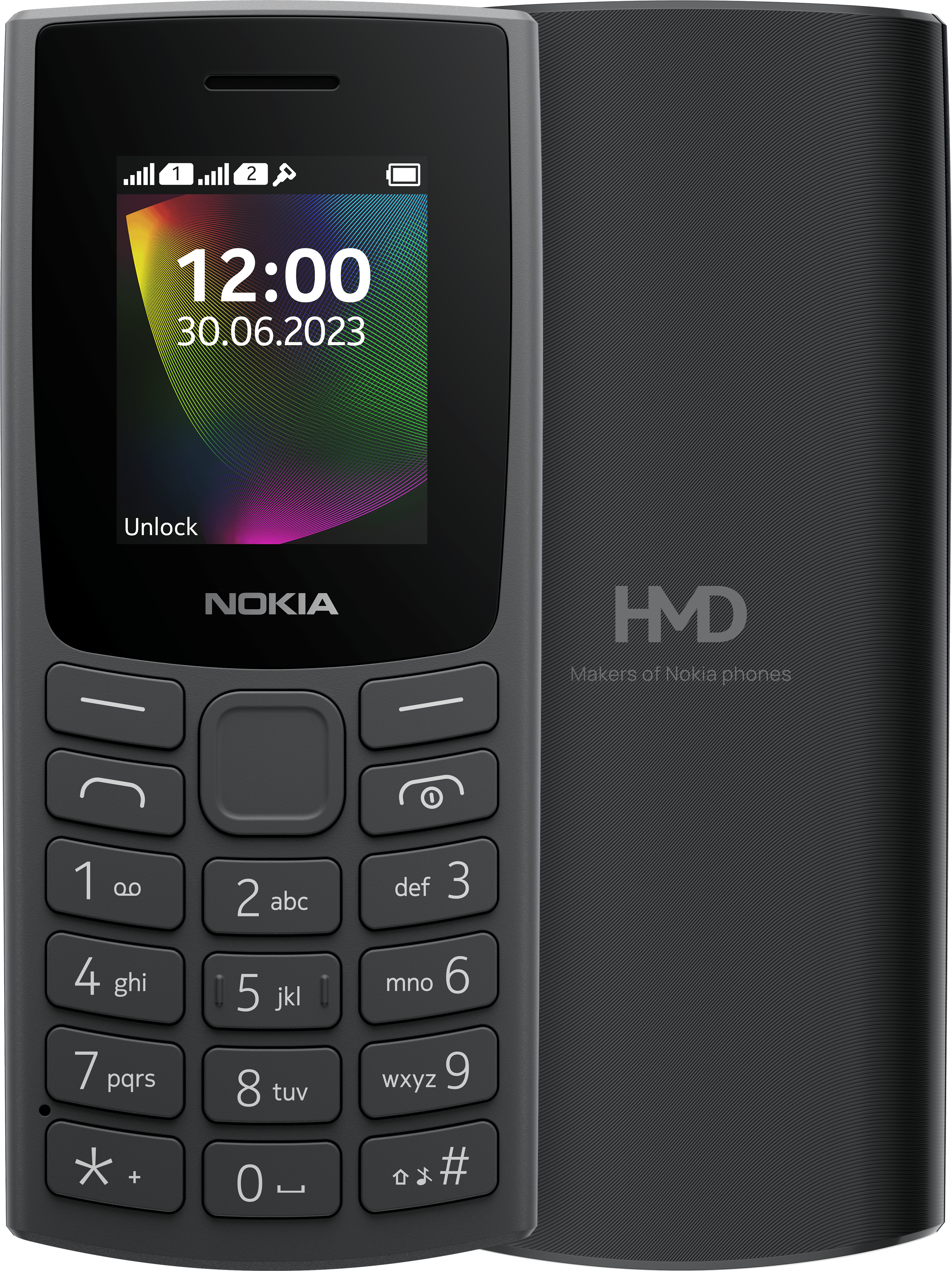 Charcoal Nokia 106 (2023) from Front and Back