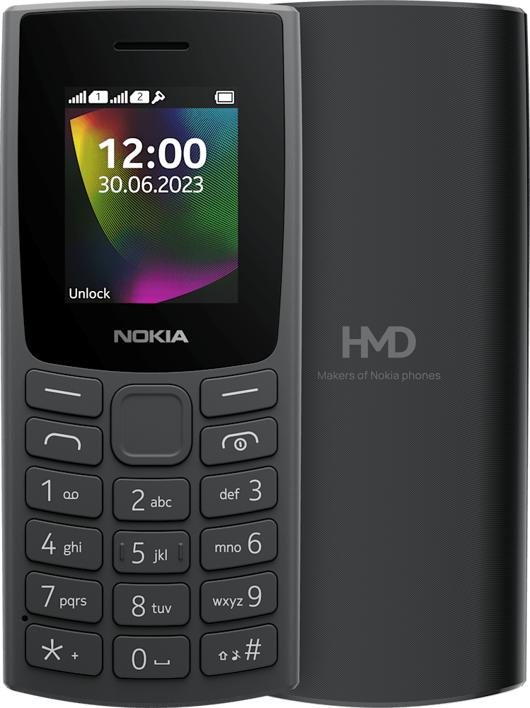 Charcoal Nokia 106 (2023) from Front and Back