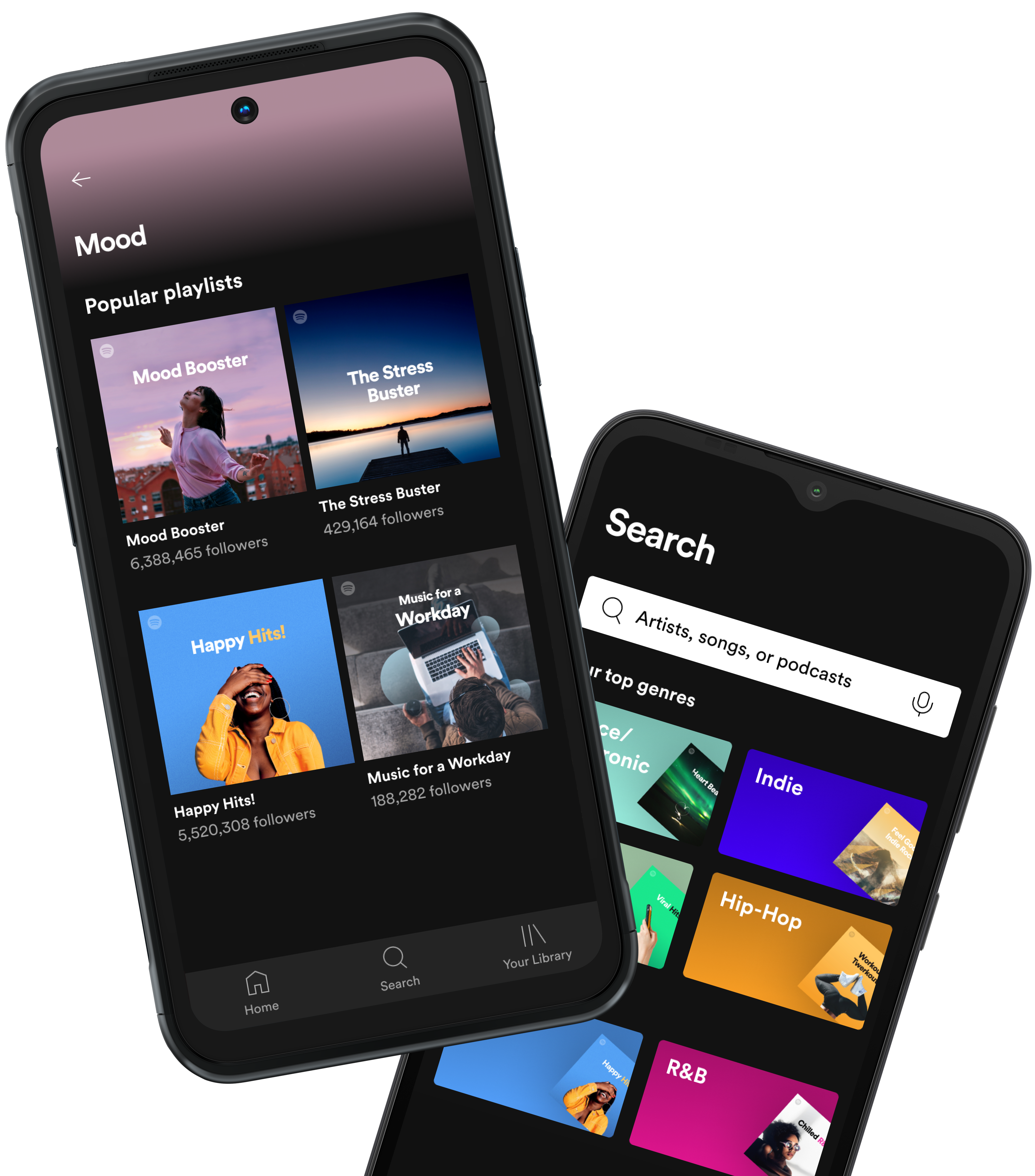 Nokia smartphones browsing the Spotify app