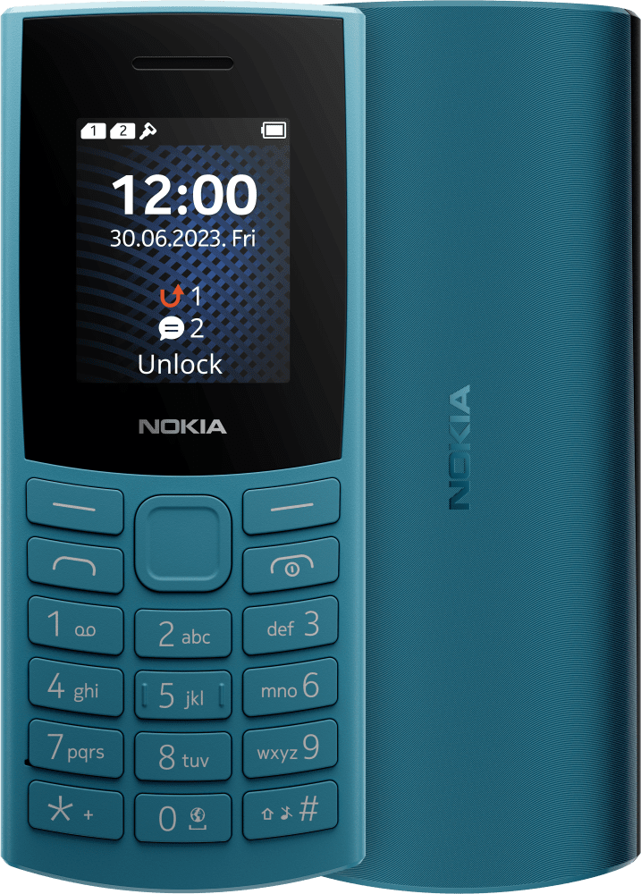 Enlarge Ocean Blue Nokia 105 4G (2023) from Front and Back