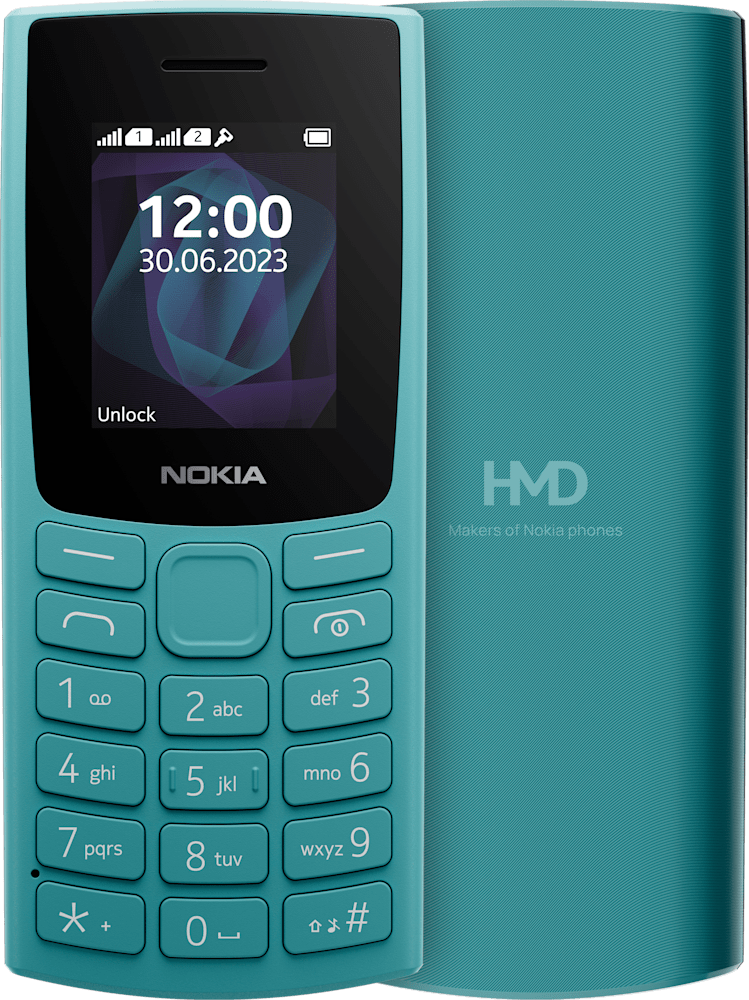 Cyan Nokia 105 (2023) from Front and Back