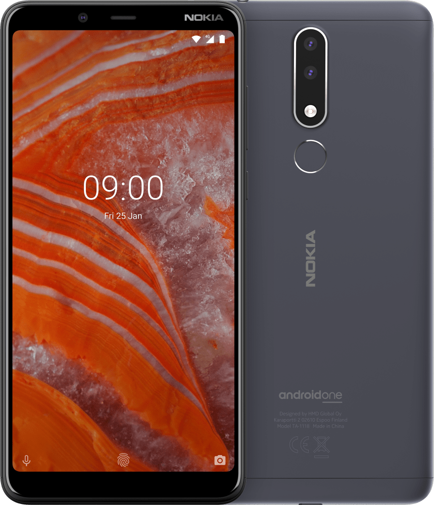 Enlarge Màu xám Nokia 3.1 Plus from Front and Back