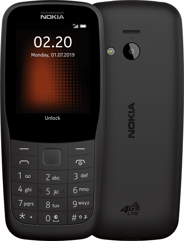 Enlarge أسود Nokia 220 4G from Front and Back