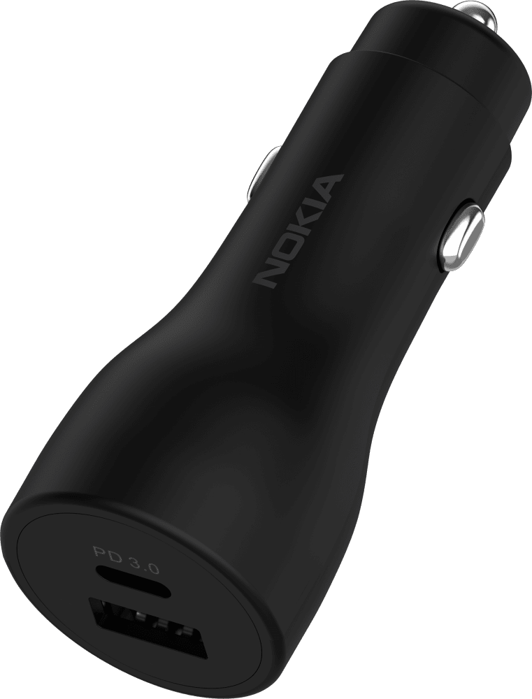Enlarge Black Nokia Fast Car Charger 18W with cable from Front and Back