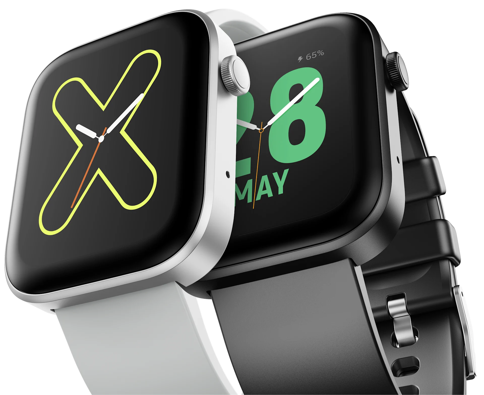 HMD Watch P1 interface showing activity modes, group challenges, and shared reports.