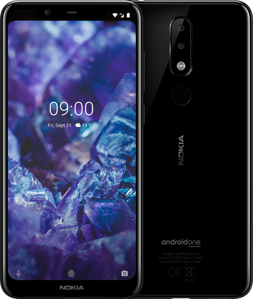Schwarz Nokia 5.1 Plus von Vorder- und Rückseite vergrößern