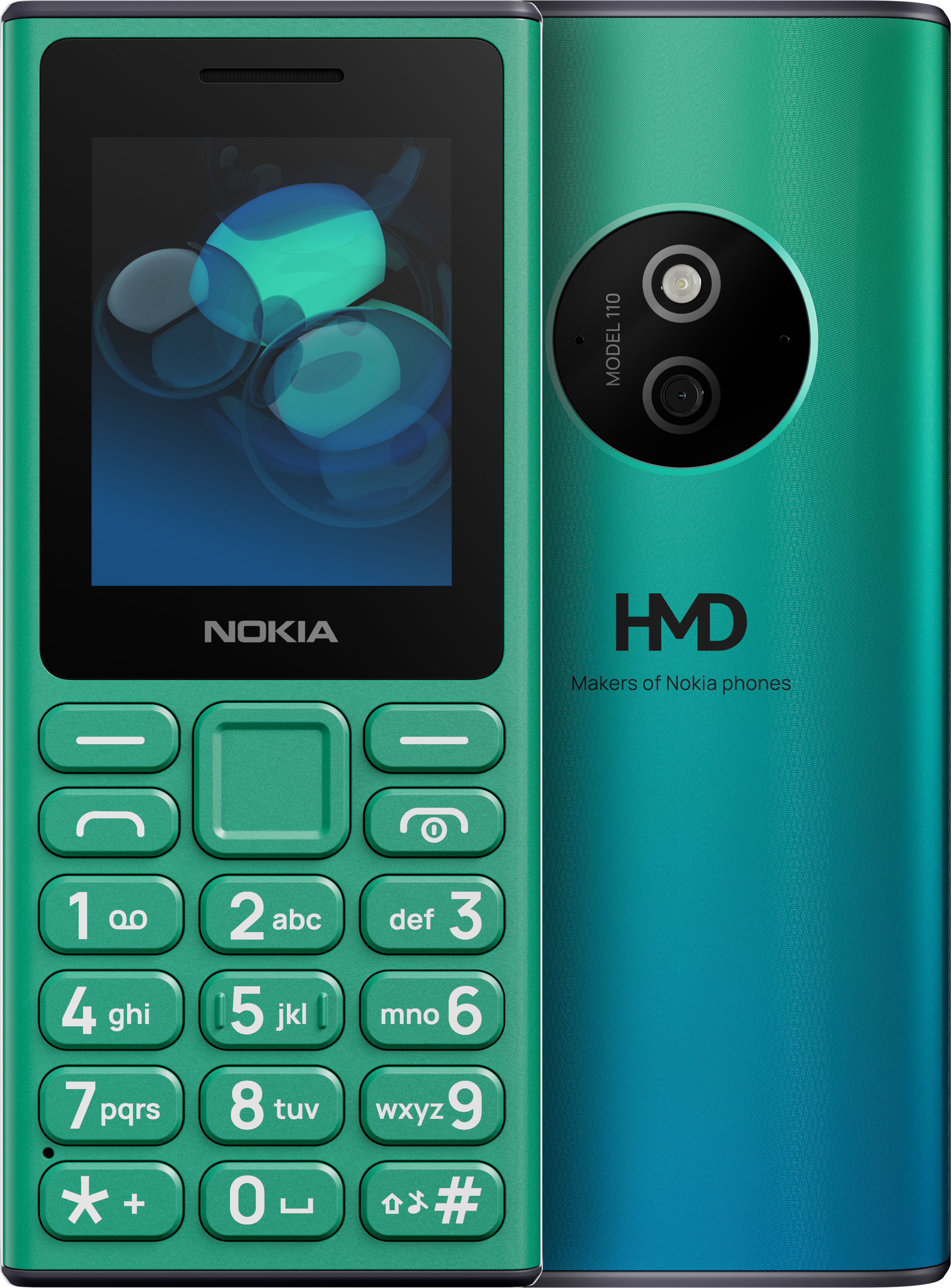 Green Nokia 110 (2024) from Front and Back