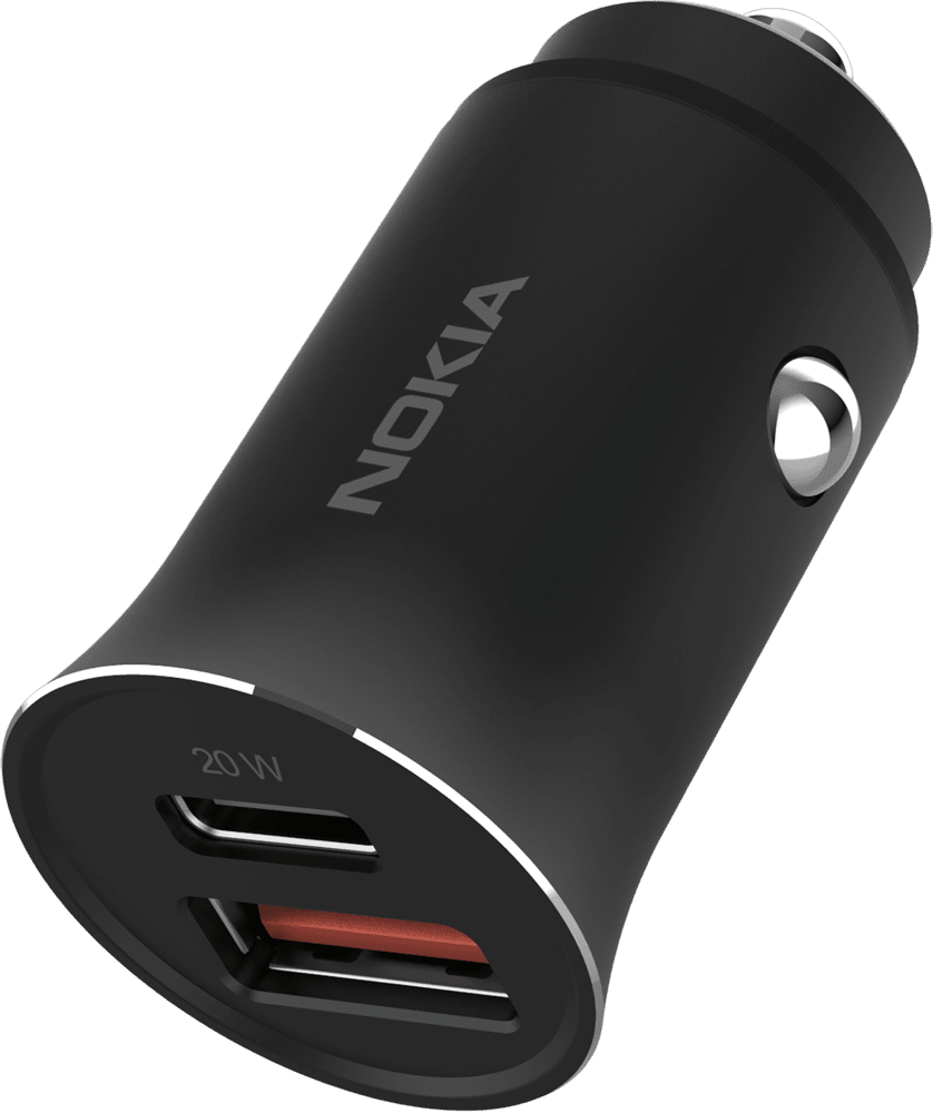 Enlarge Black Nokia Fast Car Charger 20W Mini from Front and Back