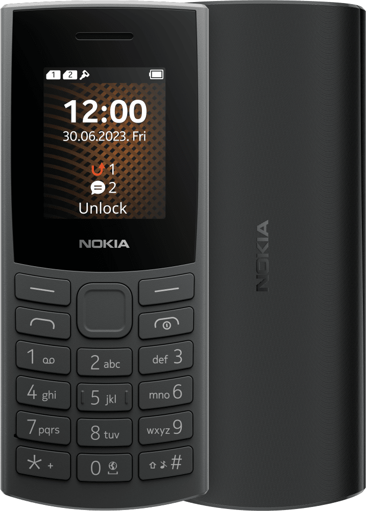 Enlarge Charcoal Nokia 106 4G (2023) from Front and Back