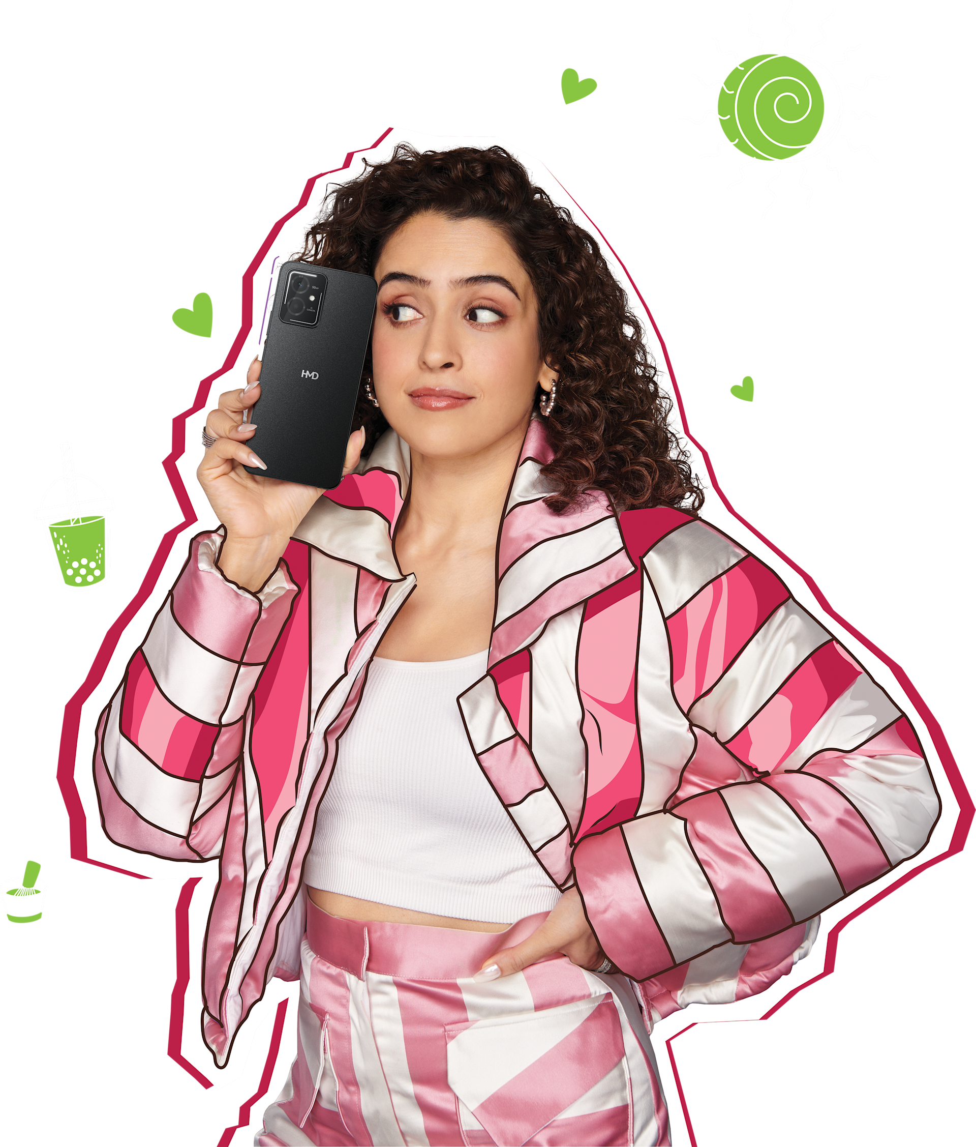 A young woman with HMD Vibe 5G in Black