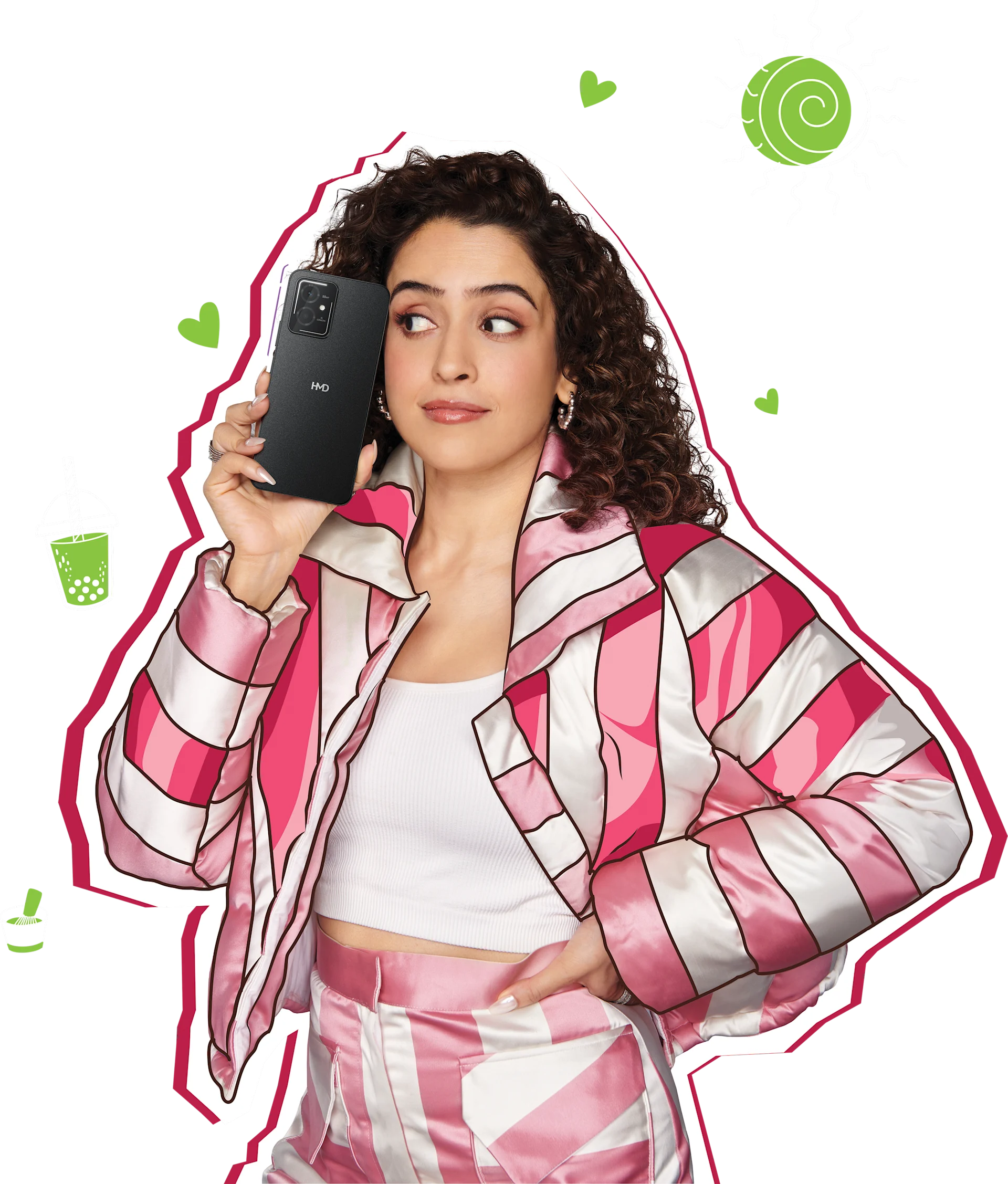 A young woman with HMD Vibe 5G in Black