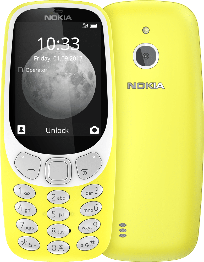 Enlarge צהוב Nokia 3310 3G from Front and Back