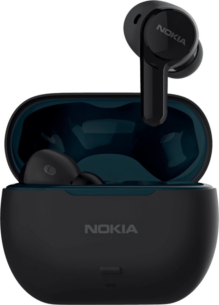 Schwarz Nokia Clarity Earbuds von Vorder- und Rückseite vergrößern