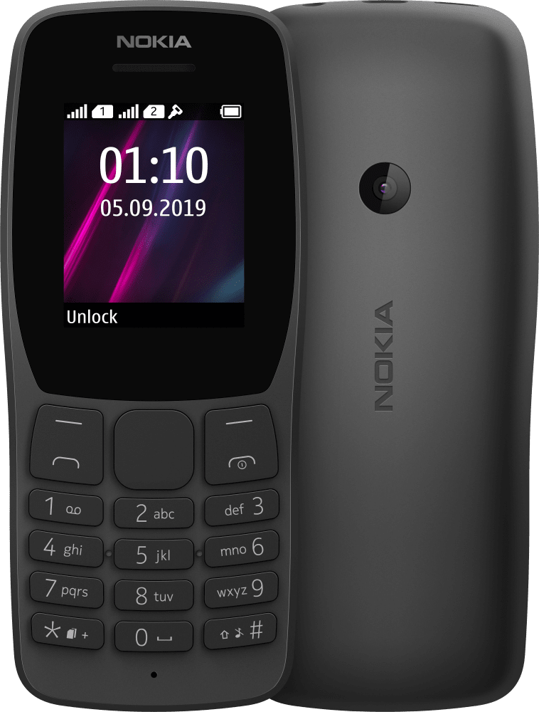 Enlarge Černá Nokia 110 (2019) from Front and Back