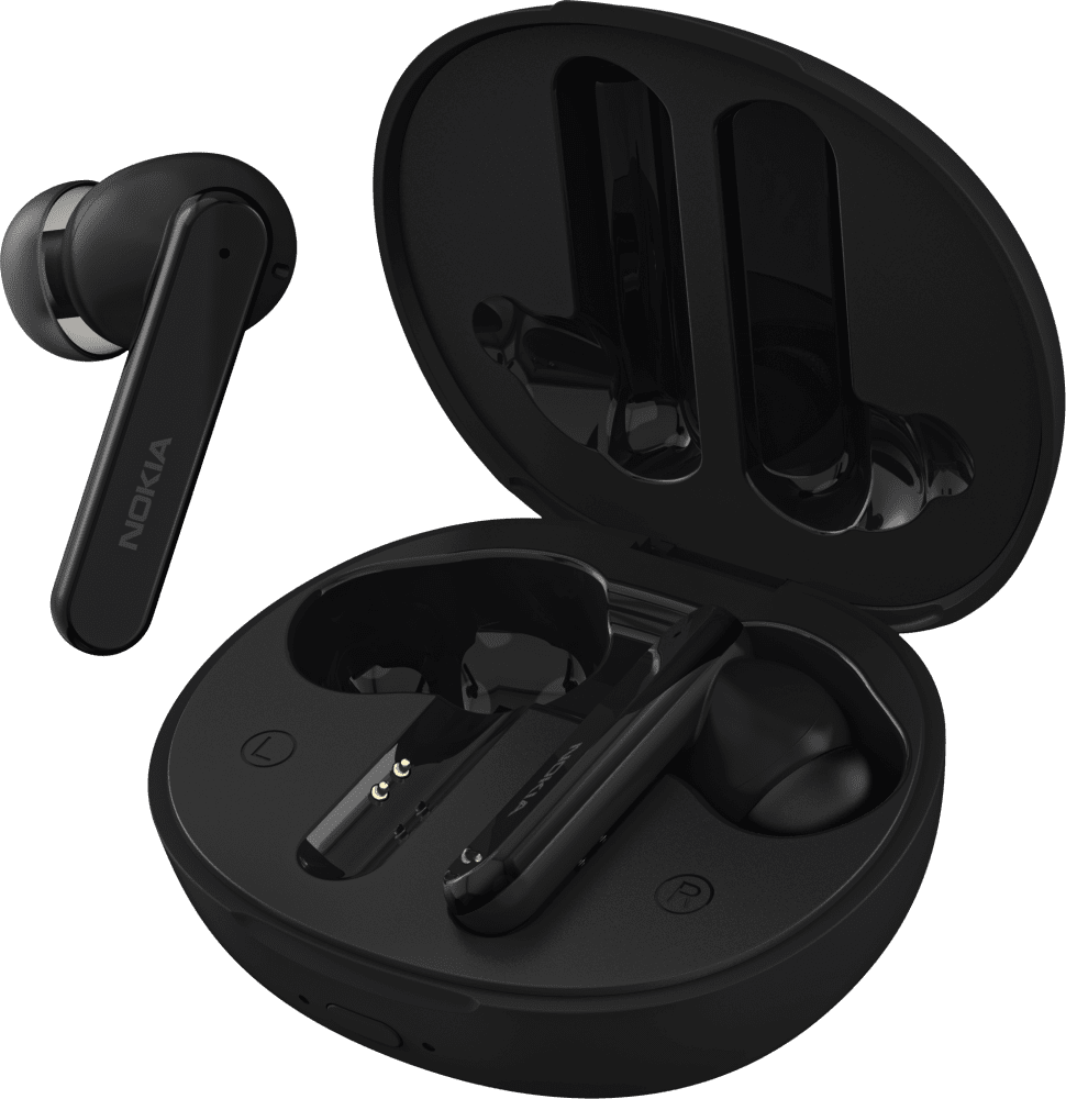 Schwarz Nokia Clarity Earbuds + von Vorder- und Rückseite vergrößern
