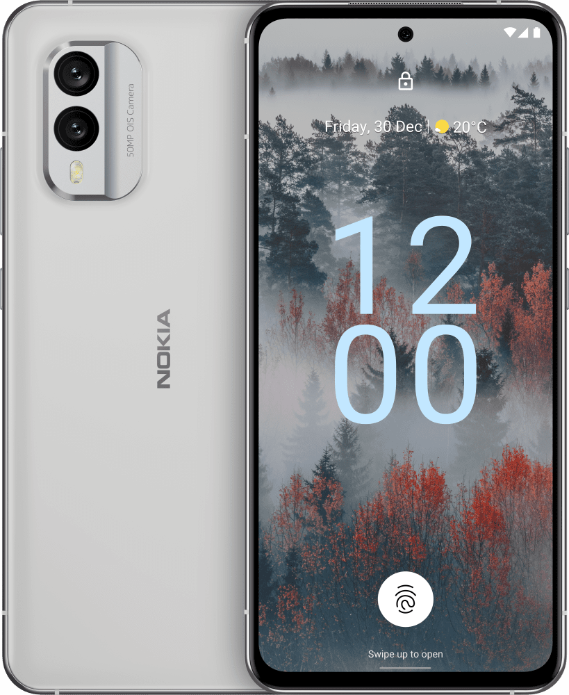Enlarge Ice White Nokia X30 5G from Front and Back
