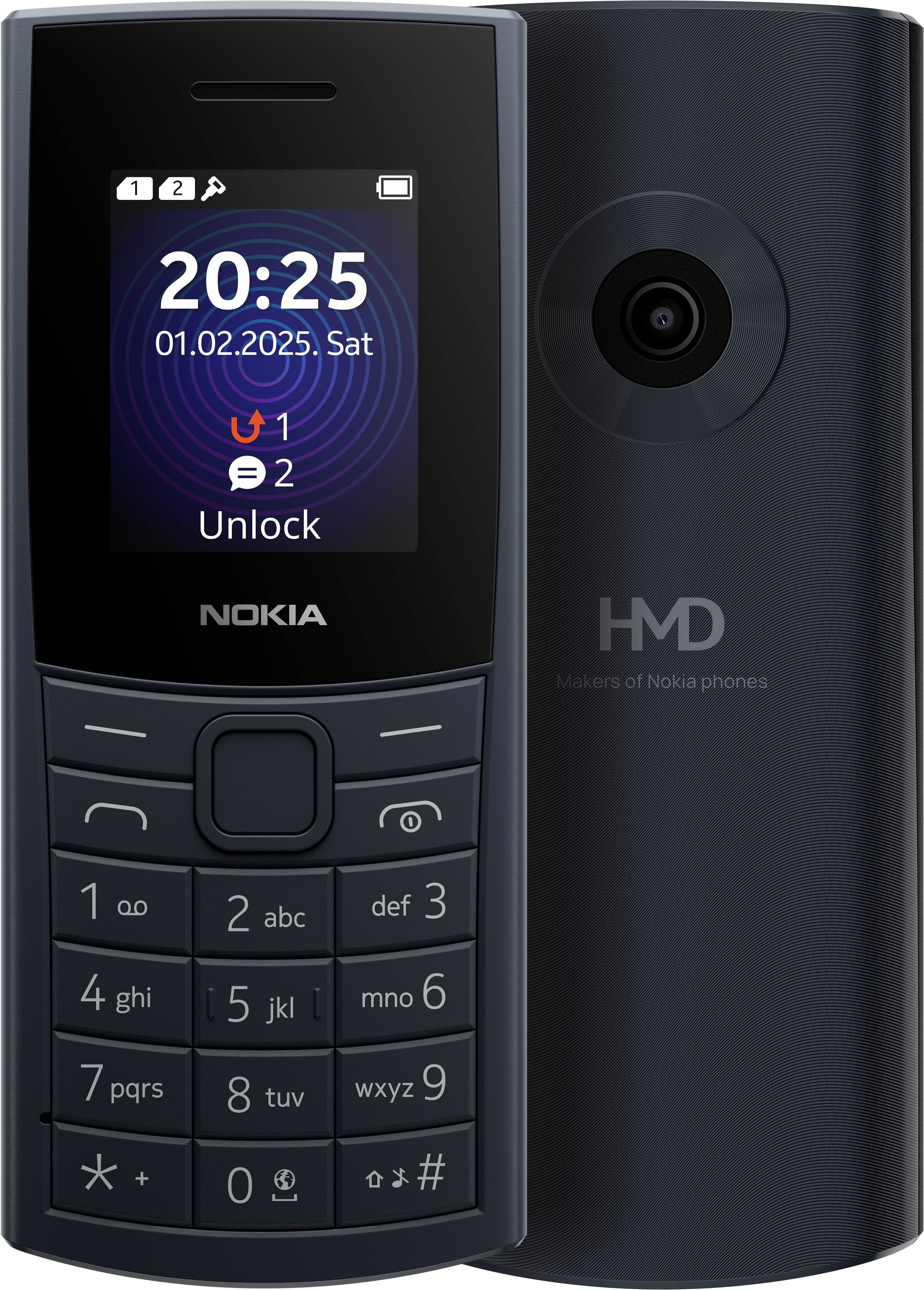 Půlnoční modrá Nokia 110 4G 2nd Edition from Front and Back