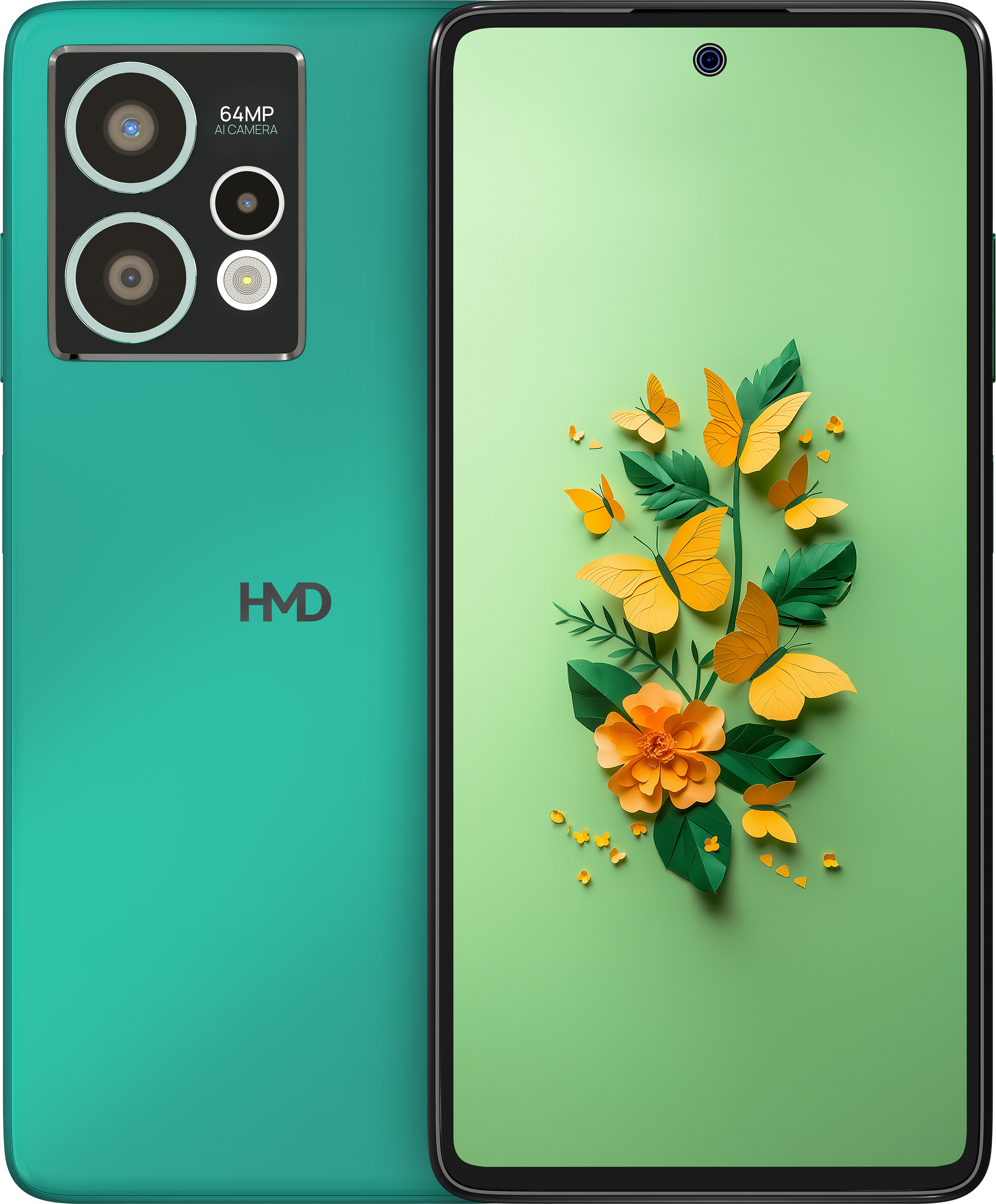 Aqua Green HMD Crest Max 5G from Front and Back