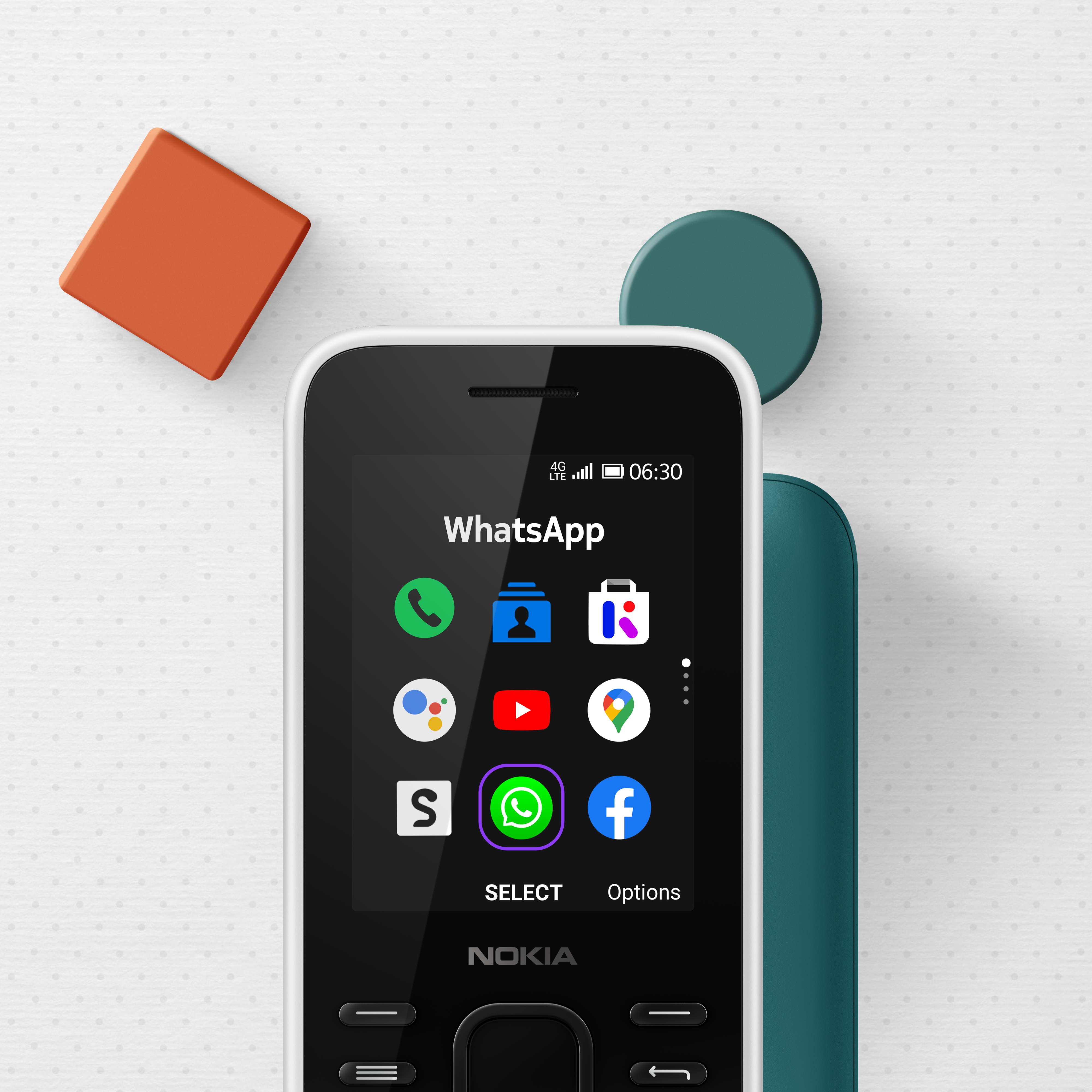 Nokia 6300 4G, Desbloqueado, Doble SIM, Punto de acceso WiFi, Aplicaciones sociales, Google Maps y Assistant