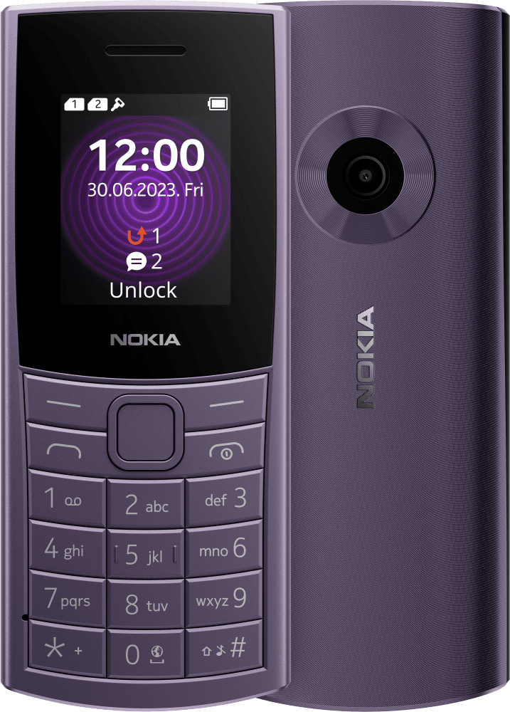 Enlarge Arctic Purple Nokia 110 4G (2023) from Front and Back