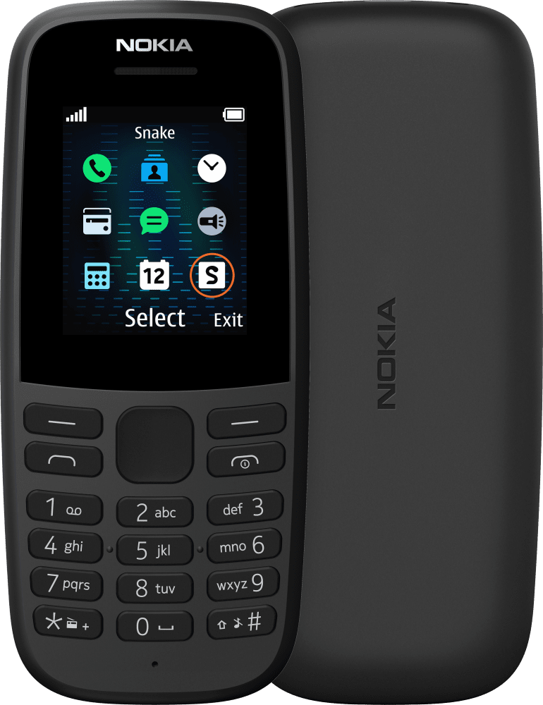 Enlarge Černá Nokia 105 (2019) from Front and Back