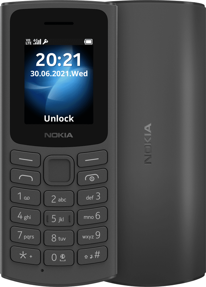 Ampliar Preto Nokia 105 4G (2021) de Frente e verso