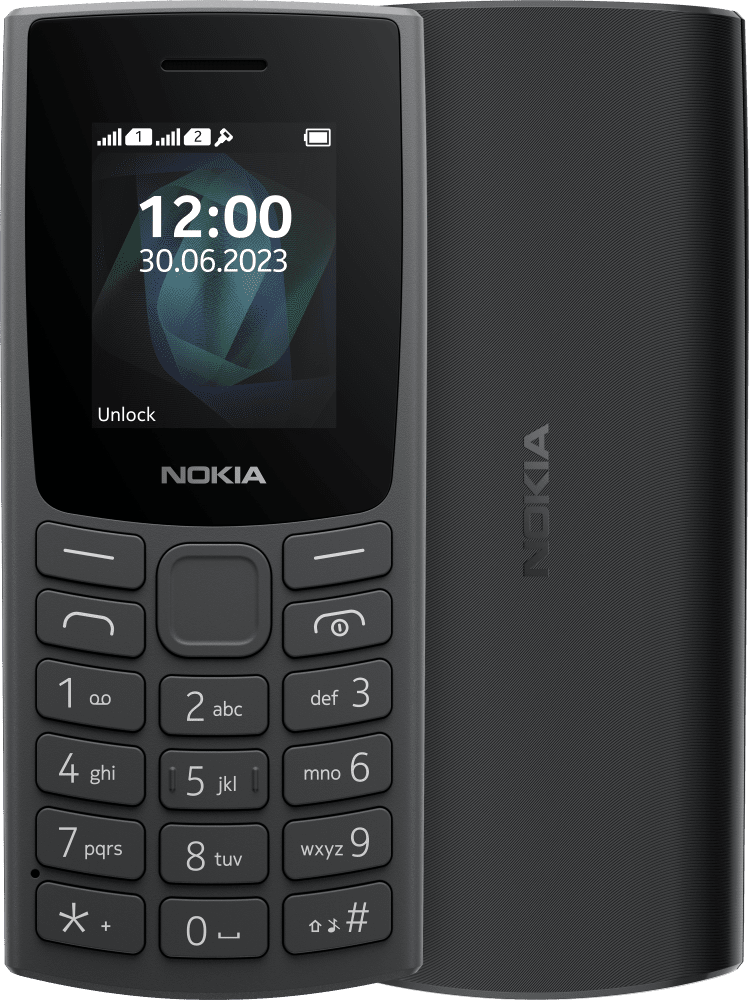 Enlarge Charcoal Nokia 105 (2023) from Front and Back