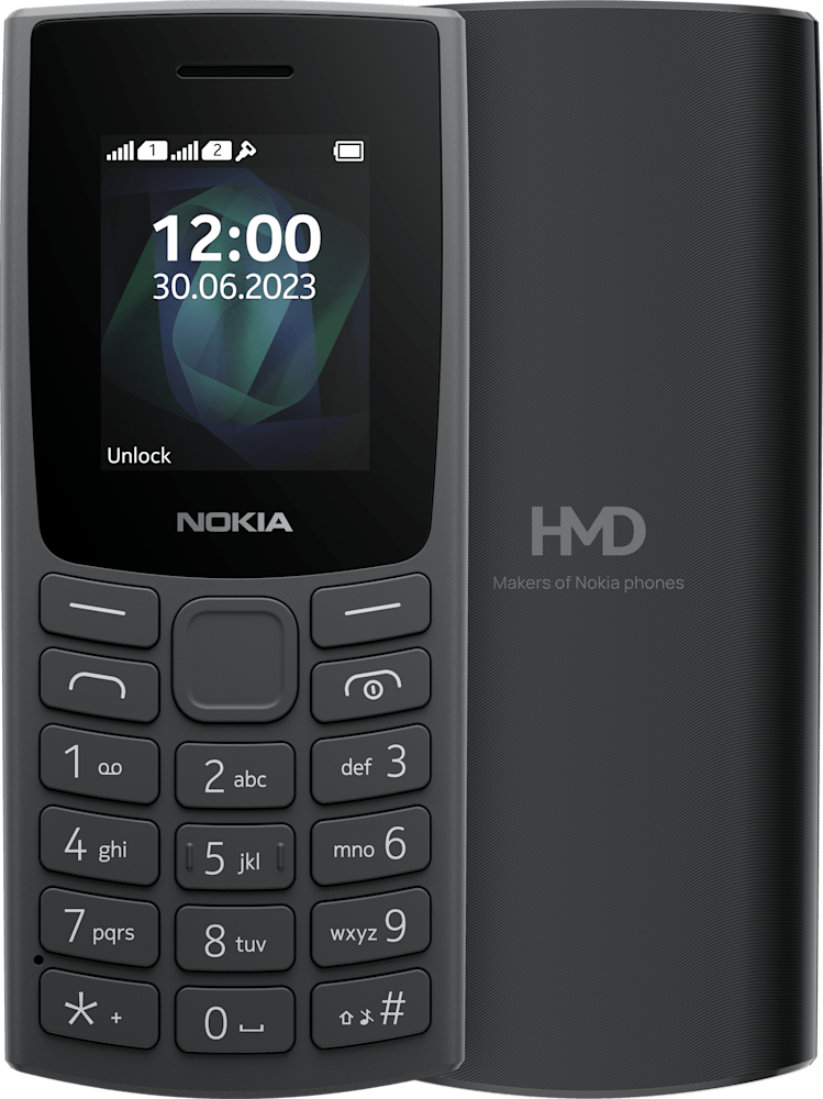 Charcoal Nokia 105 (2023) from Front and Back