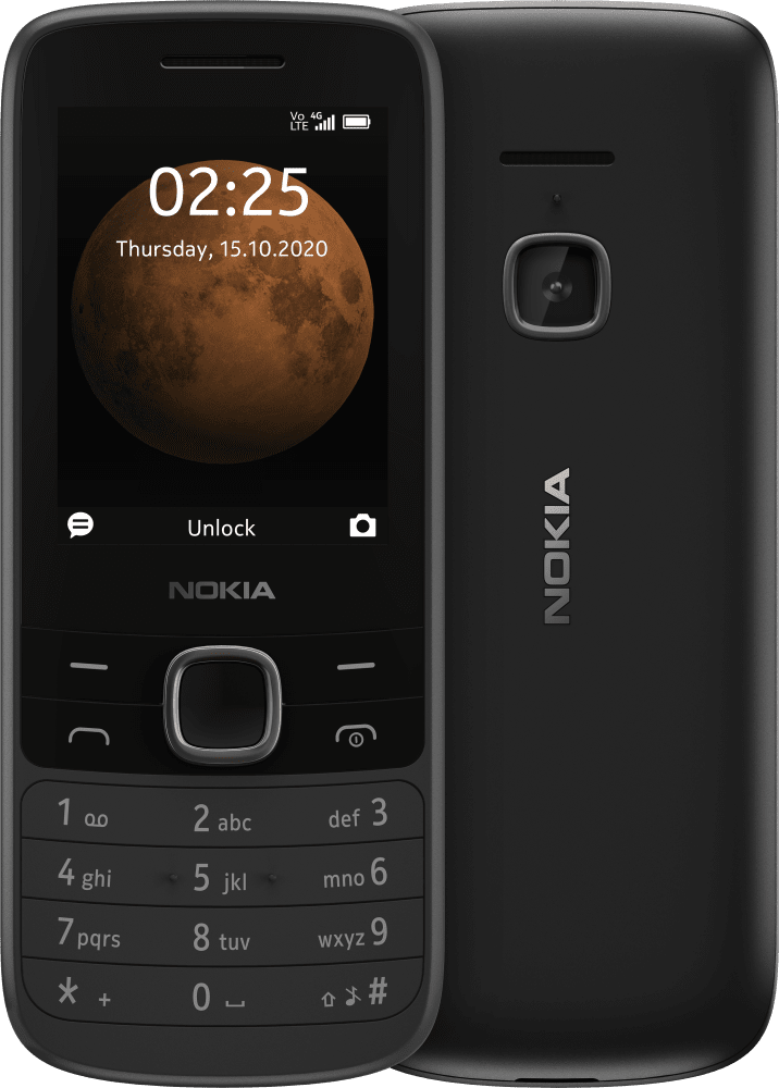 Enlarge Svart Nokia 225 4G from Front and Back