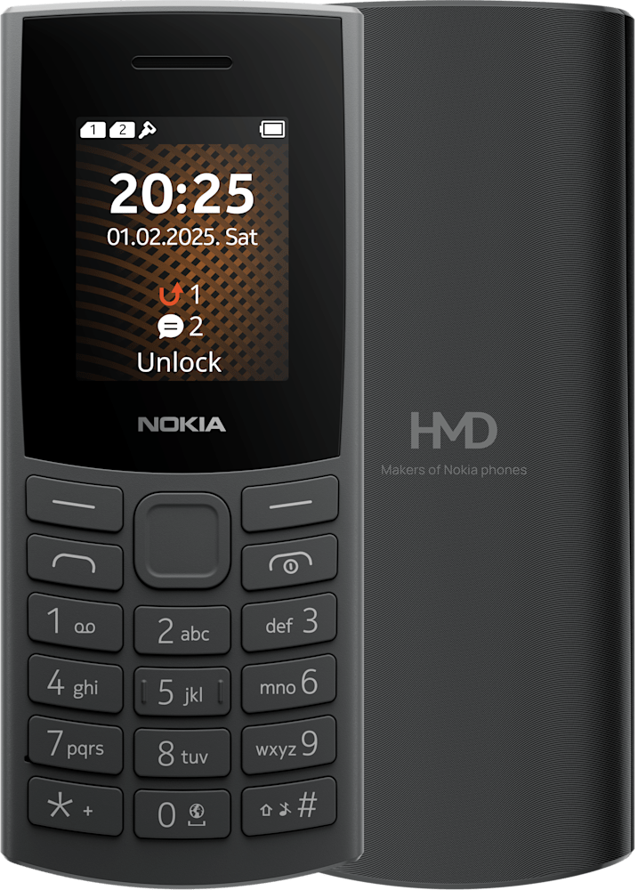 Charcoal Nokia 105 4G 2nd Edition from Front and Back